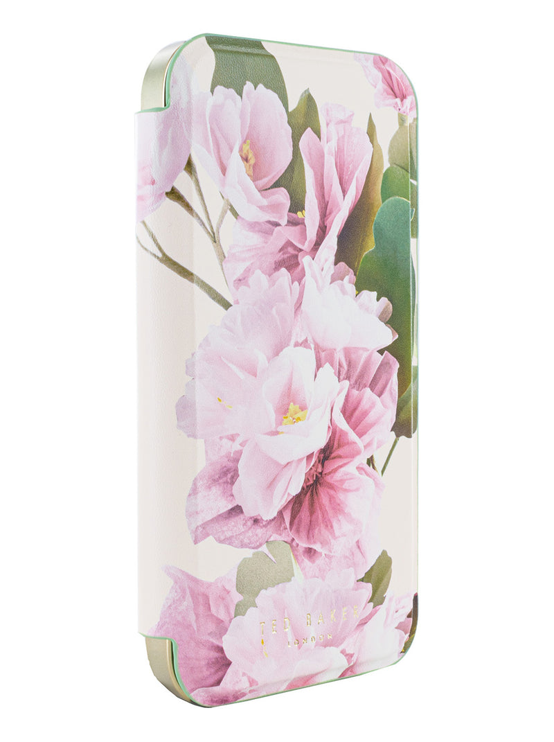 Ted Baker LIRIOS Cream Flower Placement Mirror Folio Phone Case for iPhone 12 Green Gold Shell