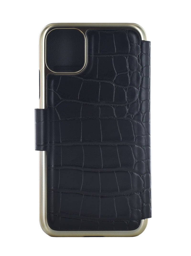 Ted Baker KHAILI Black Croc Folio Phone Case for iPhone 11 Gold Shell