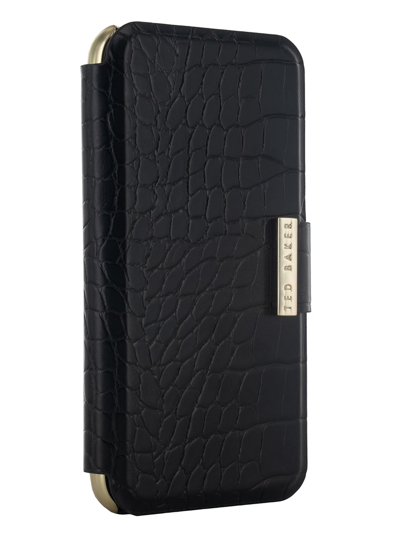 Ted Baker KHAILI Black Croc Folio Phone Case for iPhone 11 Gold Shell