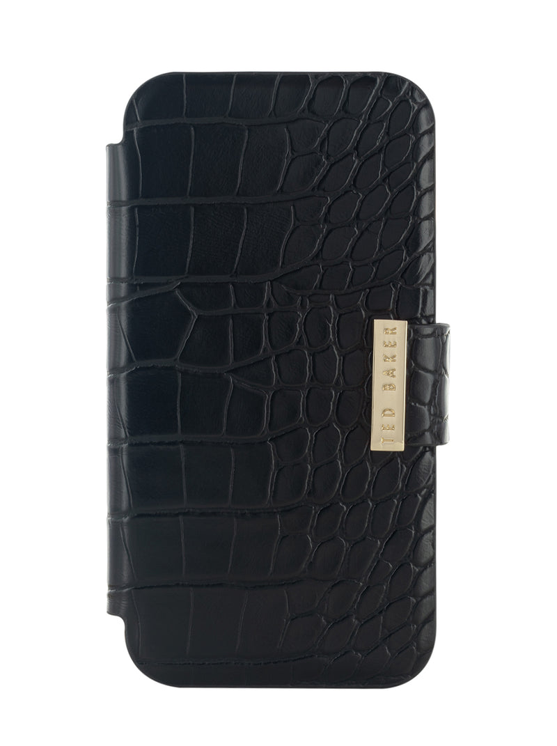 Ted Baker KHAILI Black Croc Folio Phone Case for iPhone 11 Gold Shell