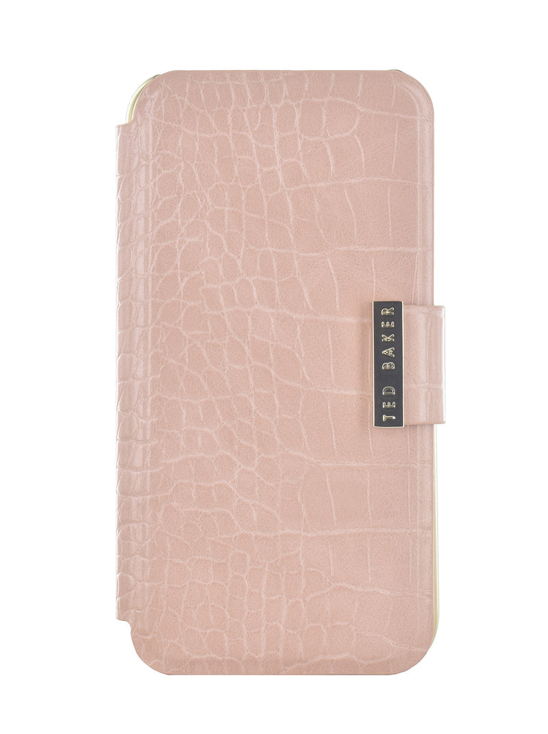 Ted Baker KHAILI Pink Croc Dual Card Slot Folio Phone Case for iPhone 11 Gold Shell