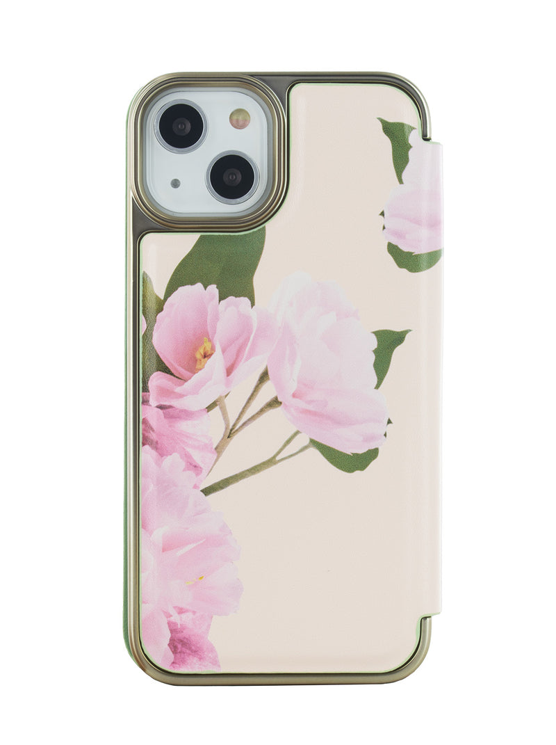 Ted Baker APPYIA Cream Flower Placement Mirror Folio Phone Case for iPhone 15 Green Gold Shell