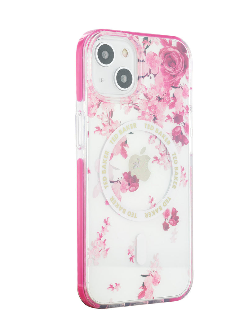 Ted Baker AZZAMEE Clear Scattered Flowers Antishock Phone Case for iPhone 15 Pink Bumper Compatible with MagSafe