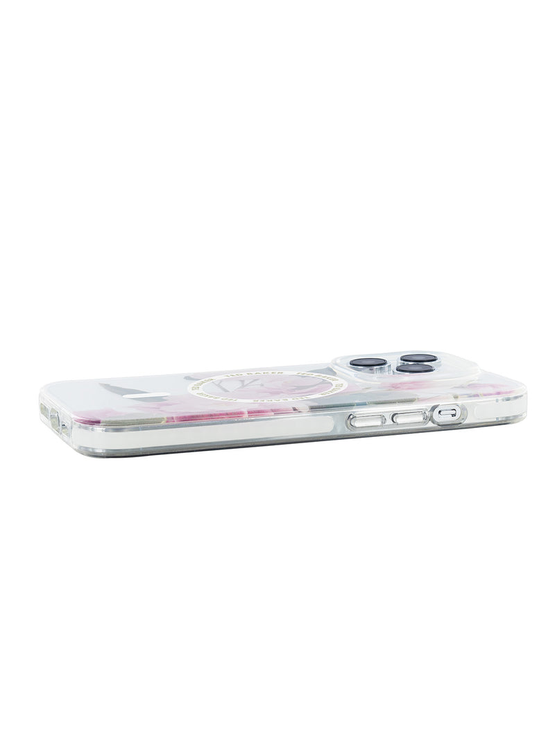 Ted Baker Clear Flower Placement Antishock Phone Case for iPhone 15 Pro Cream Bumper with MagSafe