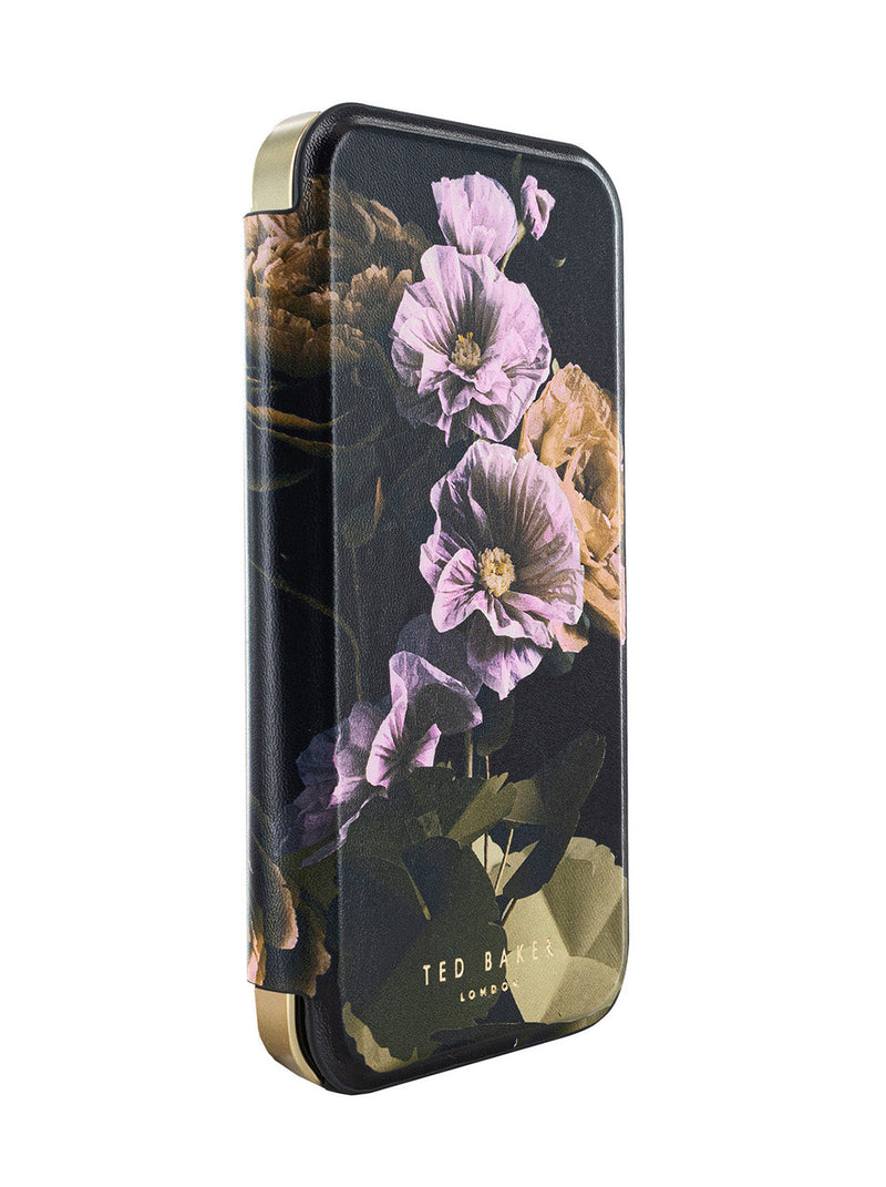 Ted Baker Black Paper Flowers Mirror Folio Phone Case for iPhone 16 Plus Gold Shell