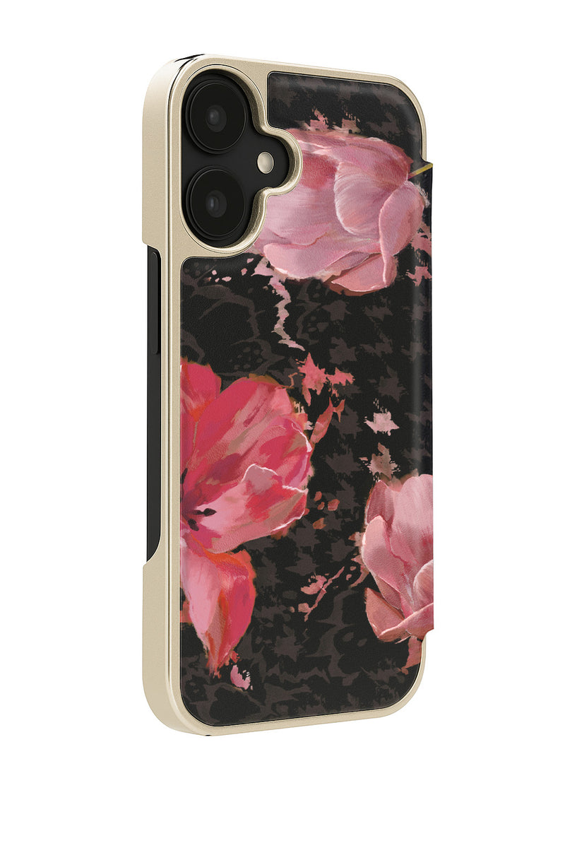 Ted Baker Pink Tulip Mirror Folio Phone Case for iPhone 17 Gold Shell