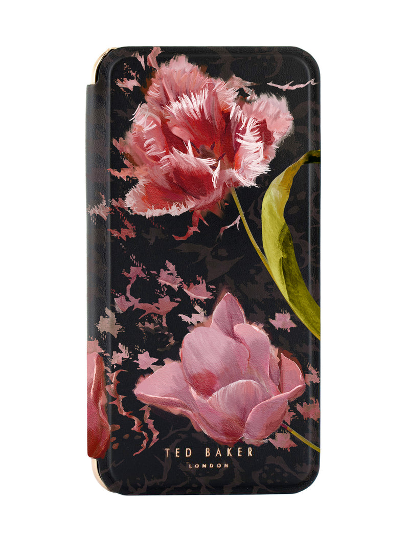 Ted Baker Pink Tulip Mirror Folio Phone Case for iPhone 17 Gold Shell