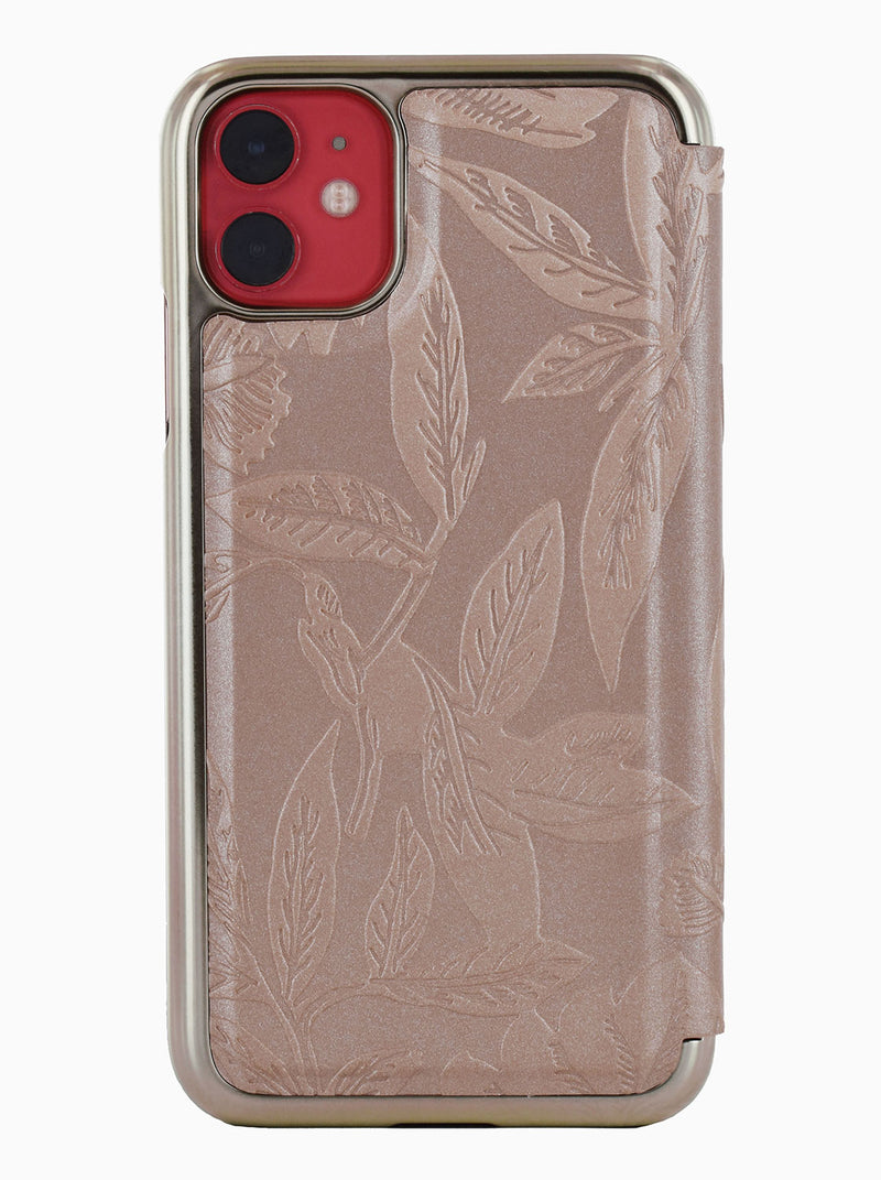 Ted Baker ABALONE Mirror Folio for iPhone 11 Debossed Flowers Rose Gold