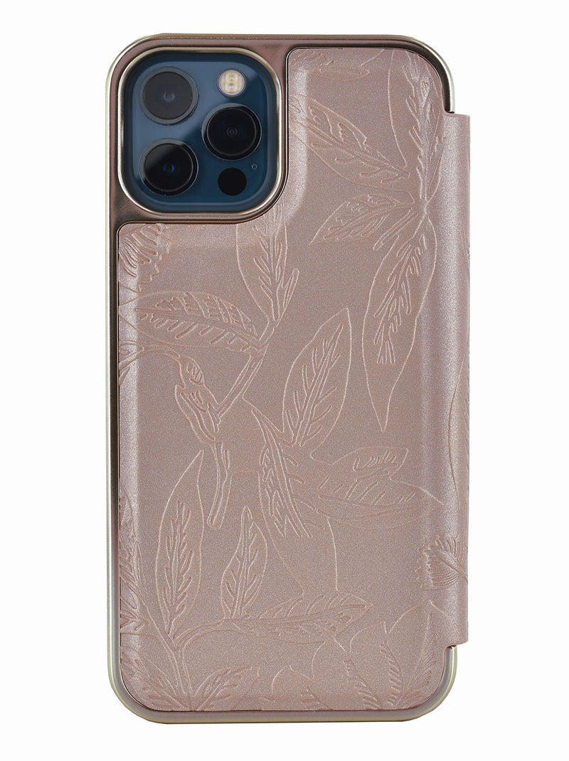 Ted Baker ABALEE Mirror Folio for iPhone 12 Pro Debossed Flowers Rose Gold