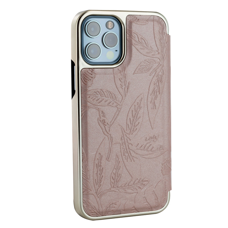 Ted Baker ABALEE Mirror Folio for iPhone 12 Debossed Flowers Rose Gold