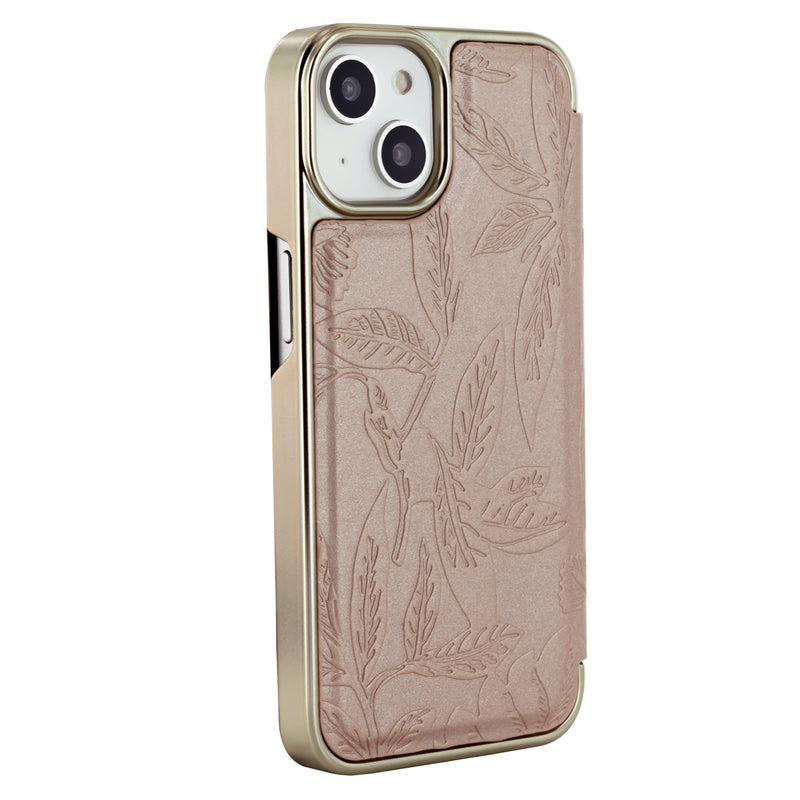 Ted Baker ABALINE Mirror Folio for iPhone 13 Debossed Flowers Rose Gold