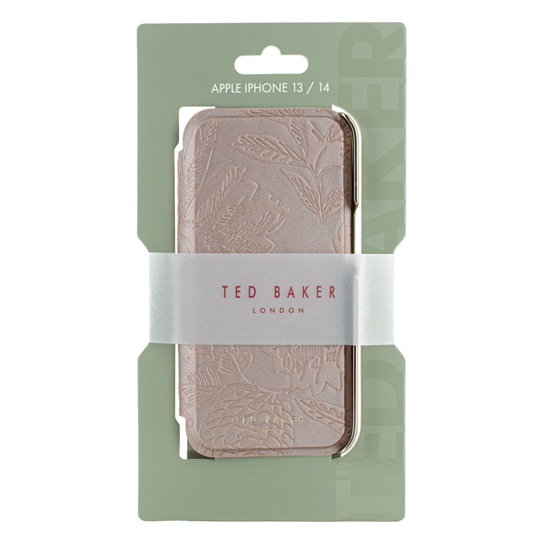 Ted Baker ABALINE Mirror Folio for iPhone 13 Debossed Flowers Rose Gold