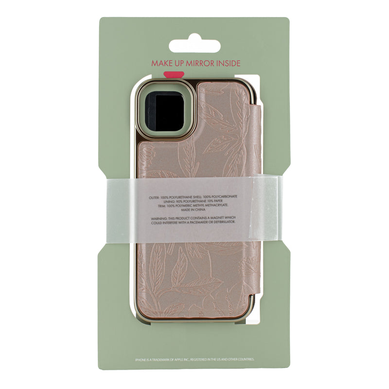 Ted Baker ABALINE Mirror Folio for iPhone 13 Debossed Flowers Rose Gold