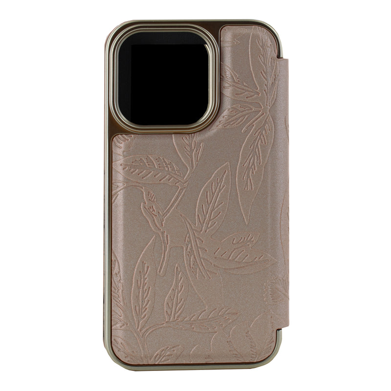 Ted Baker ABALETT Mirror Folio for iPhone 14 Pro Debossed Flowers Rose Gold