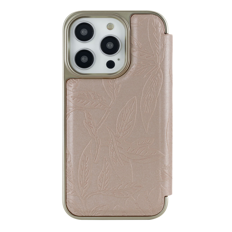 Ted Baker ABALETT Mirror Folio for iPhone 14 Pro Debossed Flowers Rose Gold