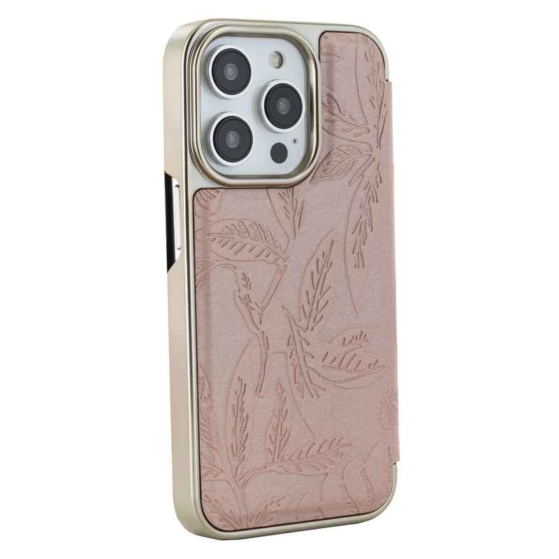 Ted Baker ABALETT Mirror Folio for iPhone 14 Pro Debossed Flowers Rose Gold