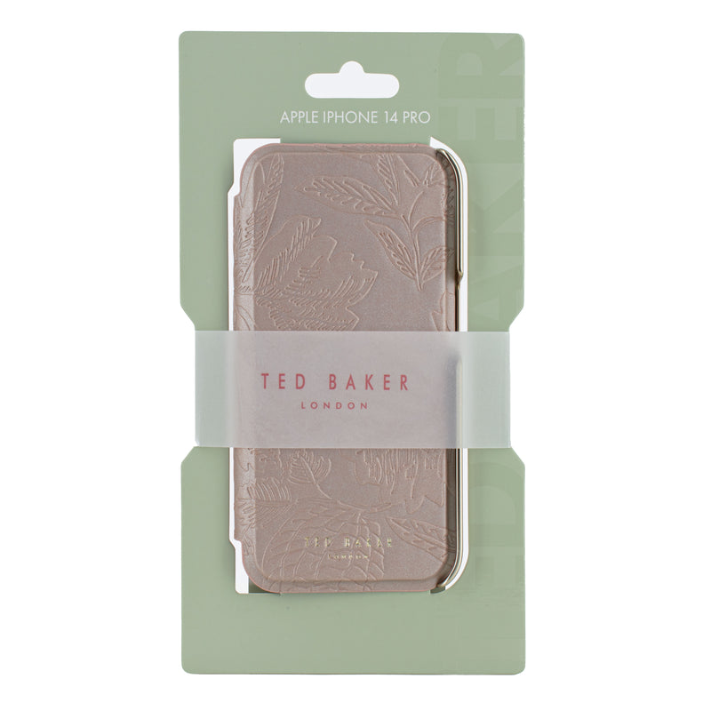 Ted Baker ABALETT Mirror Folio for iPhone 14 Pro Debossed Flowers Rose Gold