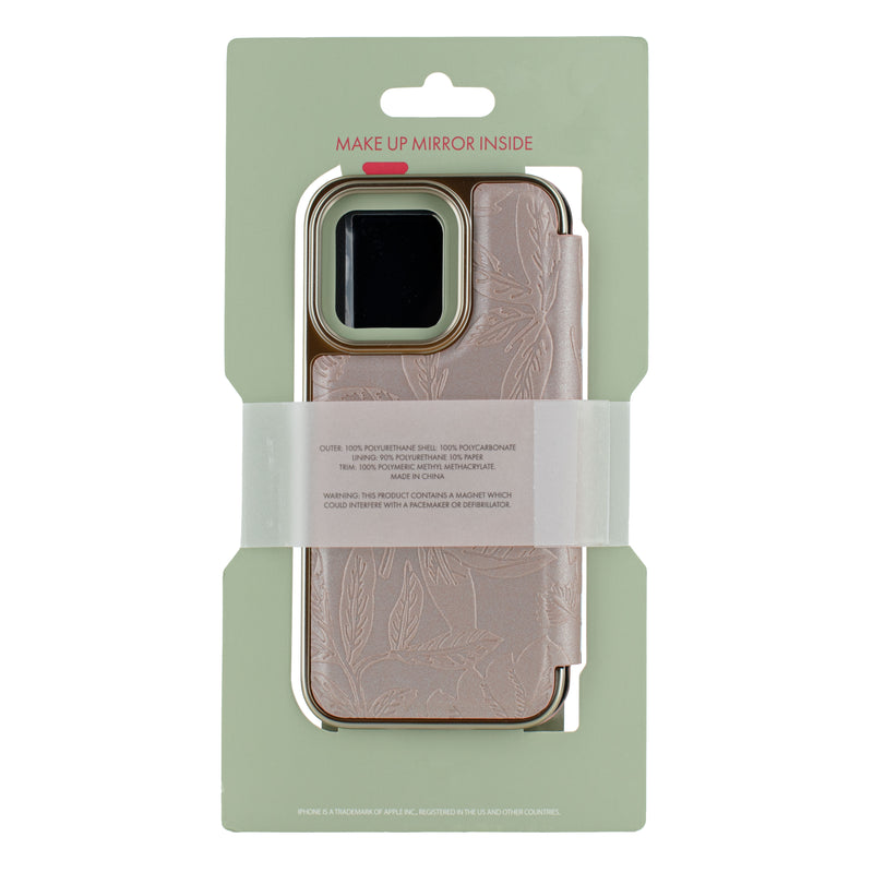 Ted Baker ABALETT Mirror Folio for iPhone 14 Pro Debossed Flowers Rose Gold
