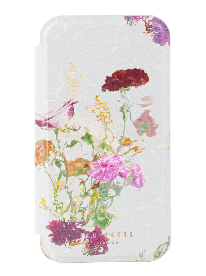 Ted Baker GLADOT Mirror Folio for iPhone 14 Pro Water Floral Grey Rose Gold