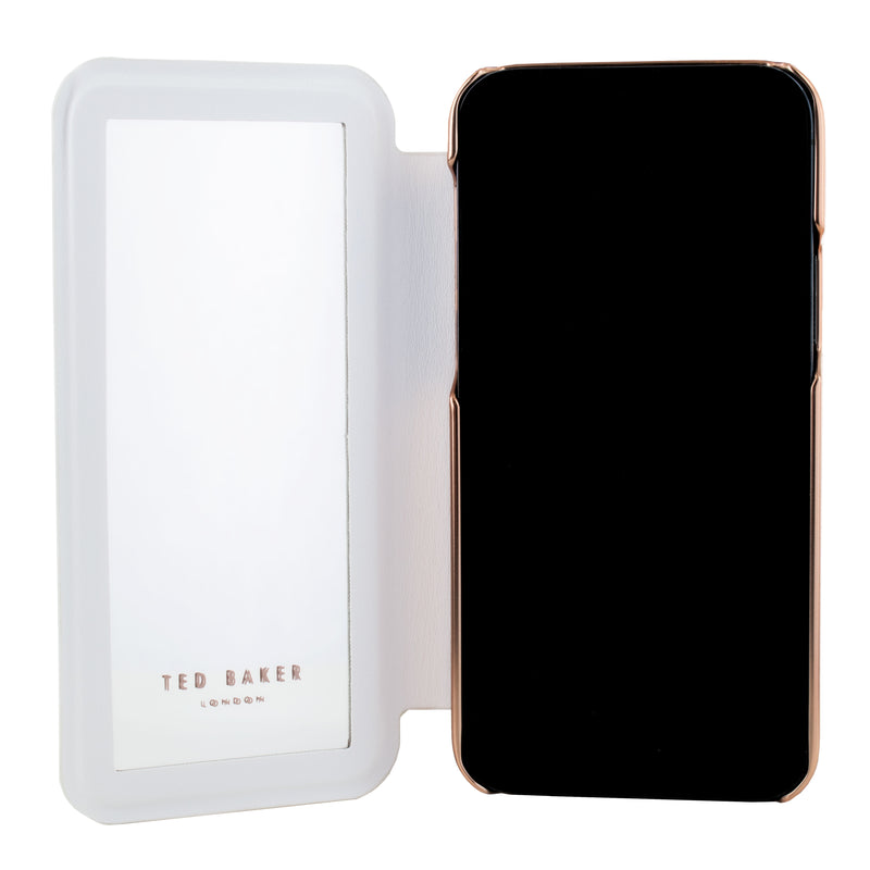 Ted Baker GLADOT Mirror Folio for iPhone 14 Pro Water Floral Grey Rose Gold