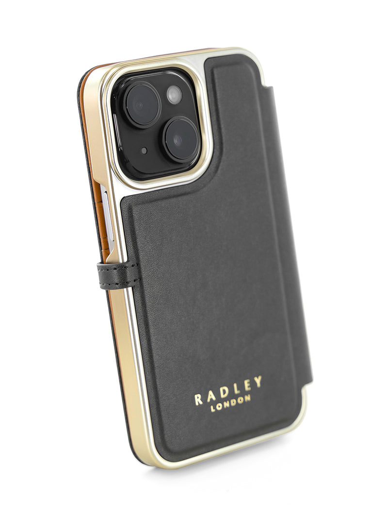 Radley Scotty Dog Embellished Book-style Flip Case for iPhone 12 with Four Card Slots - Black / Tan