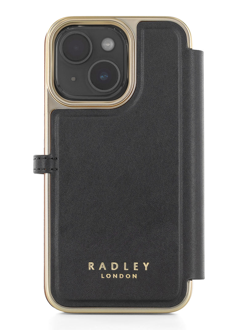 Radley Scotty Dog Embellished Book-style Flip Case for iPhone 12 with Four Card Slots - Black / Tan