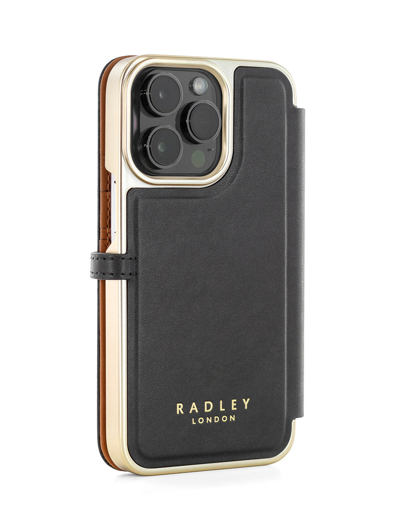 Radley Scotty Dog Embellished Book-style Flip Case for iPhone 12 Pro with Four Card Slots - Black / Tan