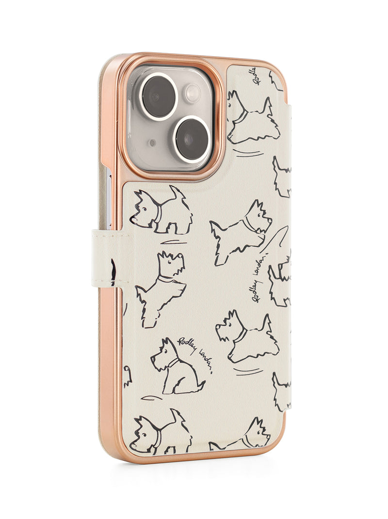 Radley Book-Style Flip Case for iPhone 12 with Two Card Slots - Sketch Street / Chalk