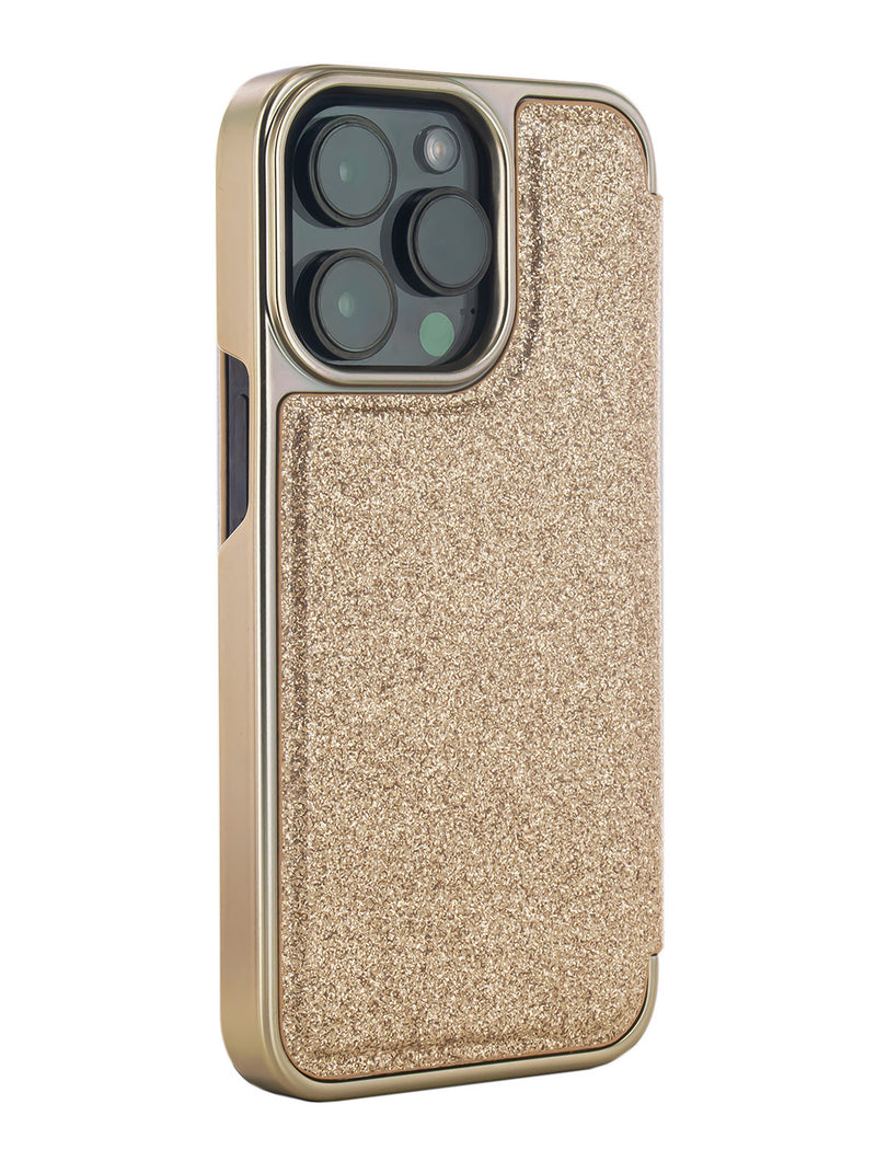 Ted Baker CAMBRIT Gold Glitter Mirror Folio Phone Case for iPhone 14 Pro Max