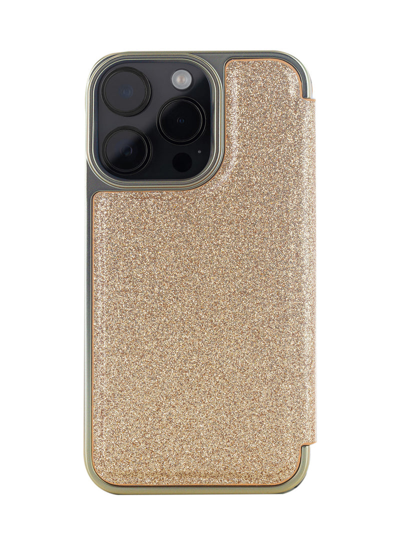 Ted Baker CAMBRIT Gold Glitter Mirror Folio Phone Case for iPhone 14 Pro Max