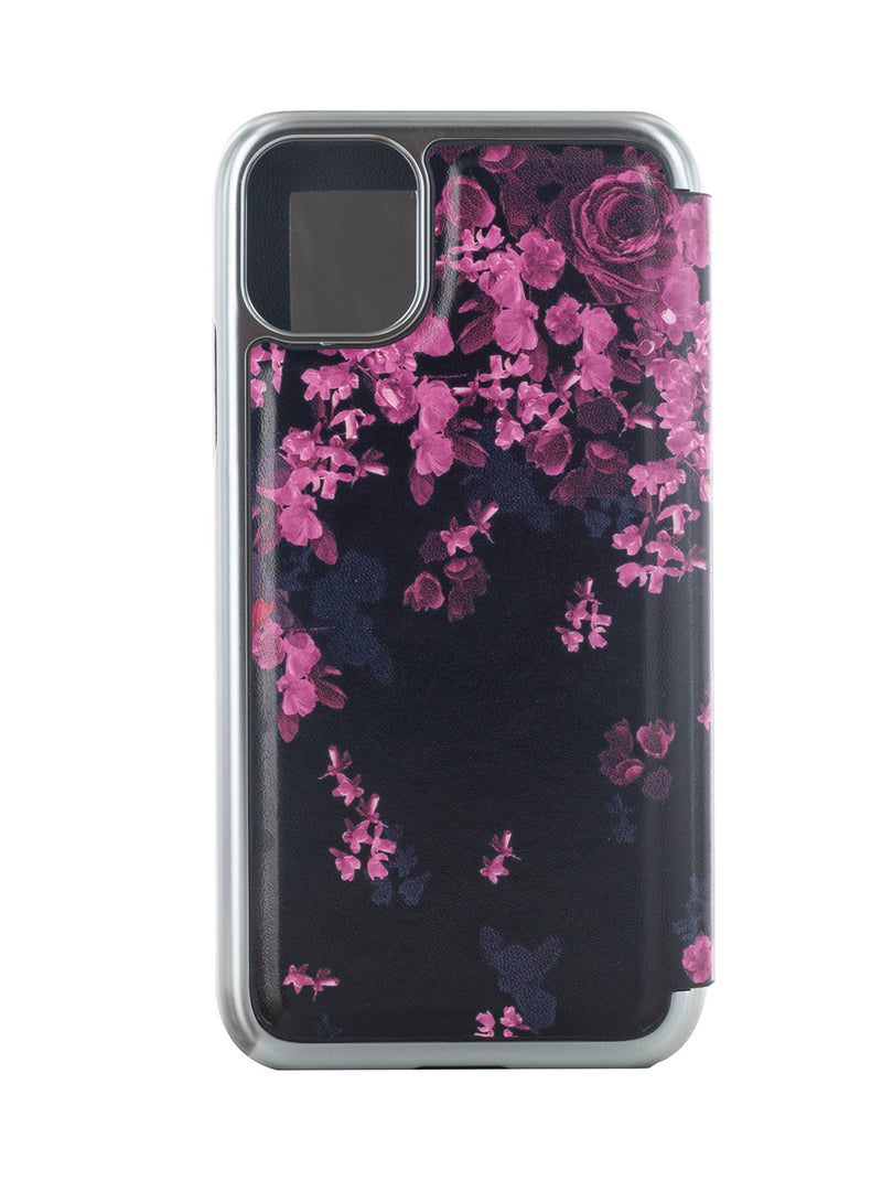 Ted Baker ANEMOI Black Flower Border Mirror Folio Phone Case for iPhone 11 Silver Shell