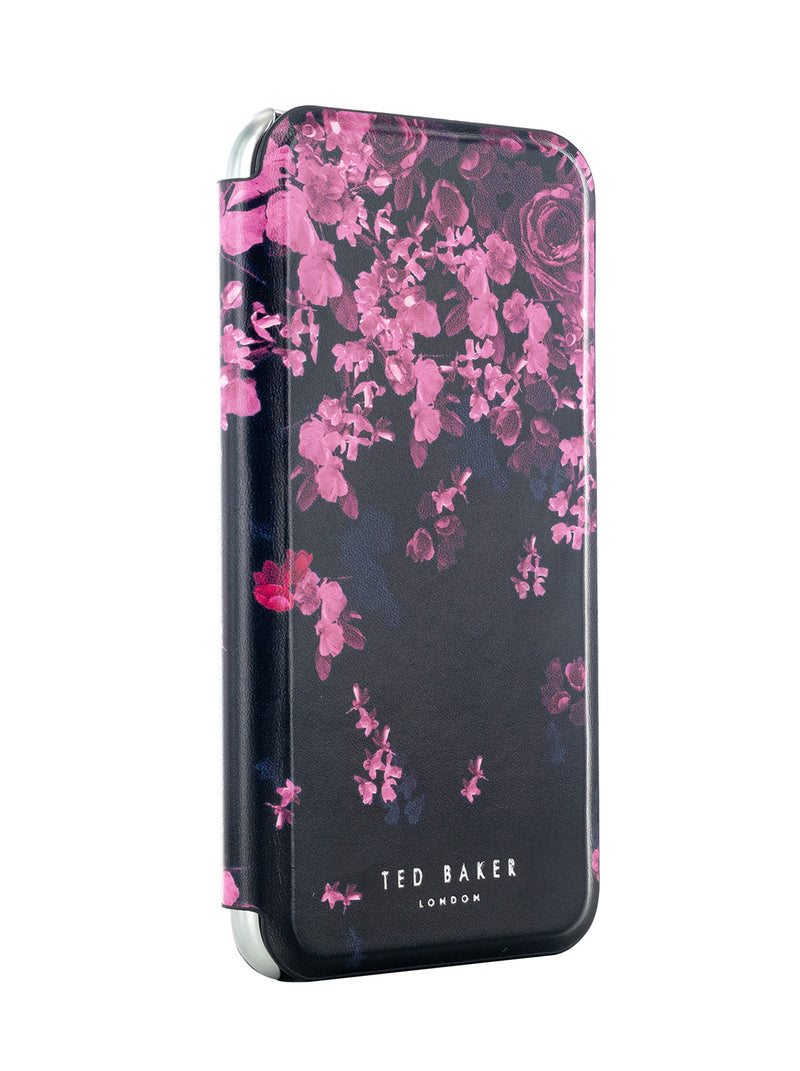 Ted Baker ANEMOI Black Flower Border Mirror Folio Phone Case for iPhone 11 Silver Shell