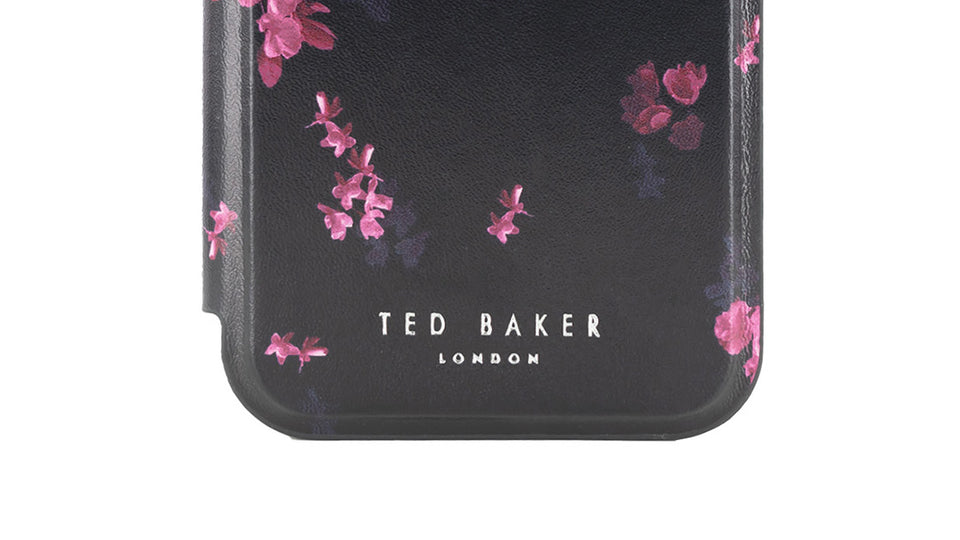Ted Baker ANEMOY Black Flower Border Mirror Folio Phone Case
