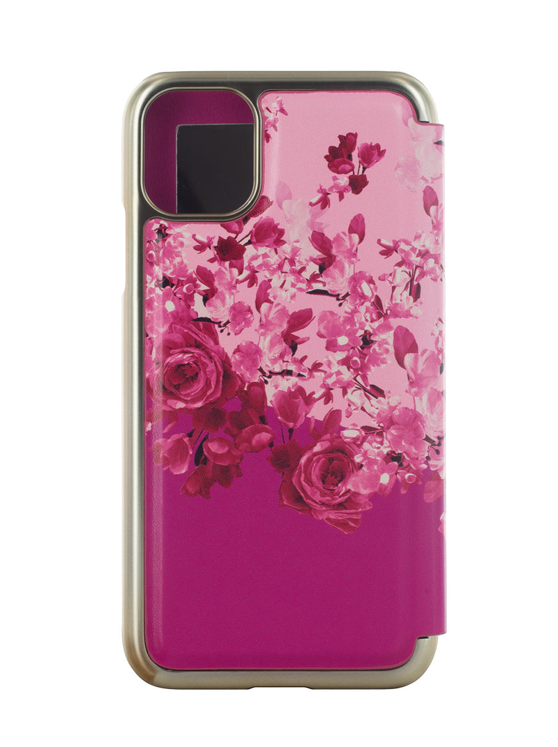 Ted Baker ALSTROM Pink Scattered Flowers Mirror Folio Phone Case for iPhone 11 Gold Shell