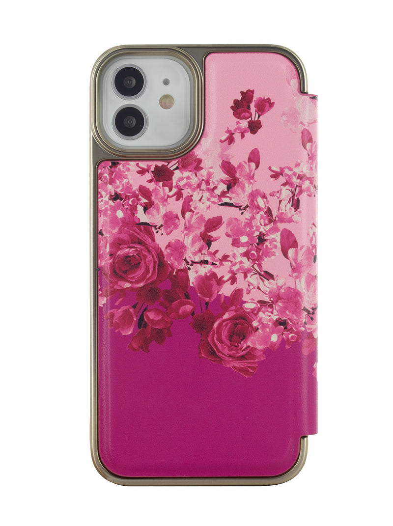 Ted Baker ALSTRIA Pink Scattered Flowers Mirror Folio Phone Case for iPhone 12 Gold Shell