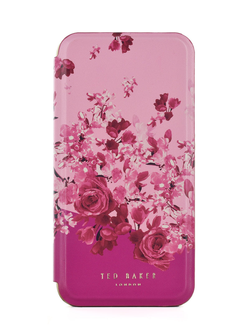 Ted Baker ALSTRIA Pink Scattered Flowers Mirror Folio Phone Case for iPhone 12 Pro Gold Shell