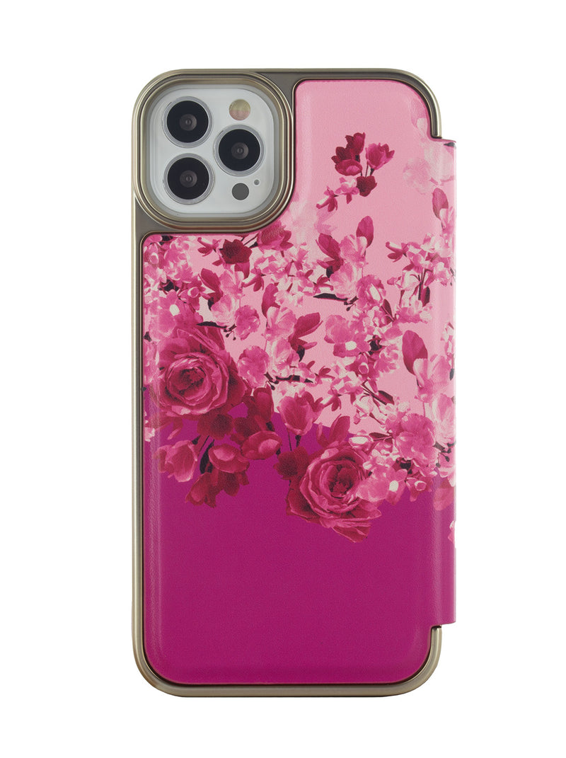 Ted Baker ALSTRIA Pink Scattered Flowers Mirror Folio Phone Case for iPhone 12 Pro Gold Shell