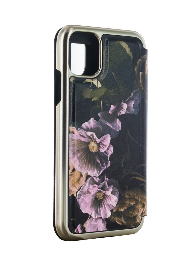 Ted Baker GLADIA Black Paper Flowers Mirror Folio Phone Case for iPhone 11 Gold Shell