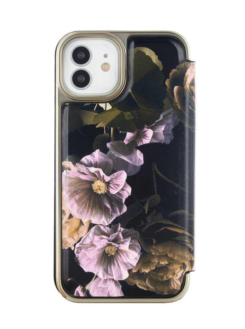 Ted Baker GLADIAS Black Paper Flowers Mirror Folio Phone Case for iPhone 12 Gold Shell