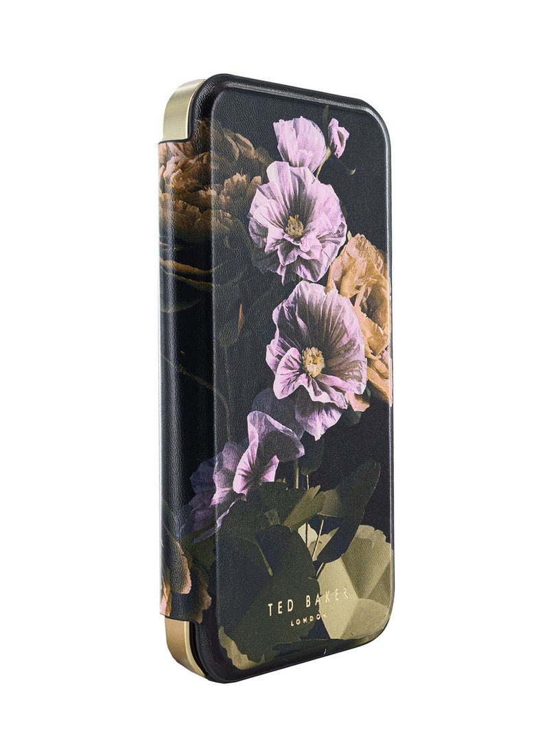 Ted Baker GLADIAS Black Paper Flowers Mirror Folio Phone Case for iPhone 12 Gold Shell