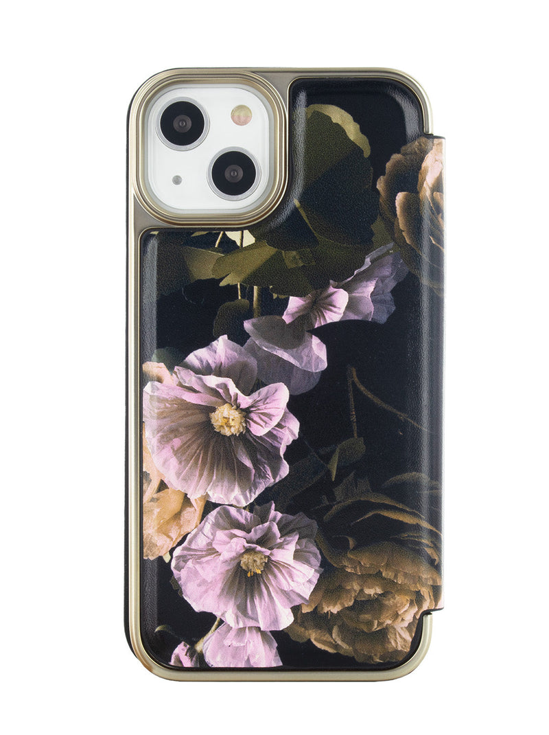 Ted Baker GLADDEE Black Paper Flowers Mirror Folio Phone Case for iPhone 15 Gold Shell