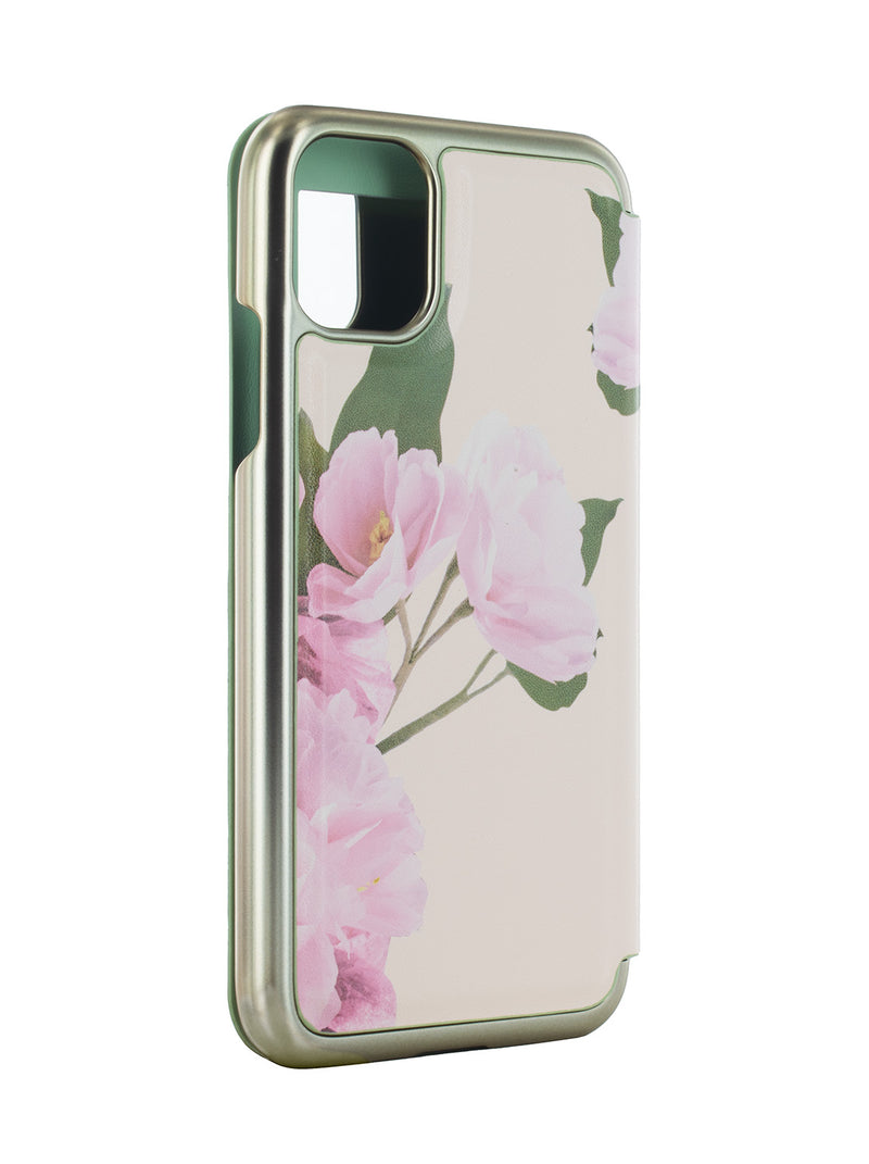 Ted Baker LIRIO Cream Flower Placement Mirror Folio Phone Case for iPhone 11 Green Gold Shell