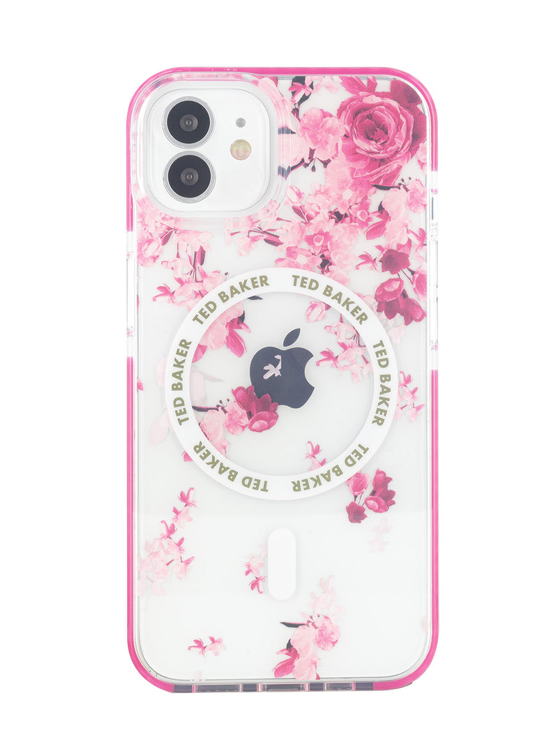 Ted Baker AZAMIA Clear Scattered Flowers Antishock Phone Case for iPhone 12 Pink Bumper Compatible with MagSafe