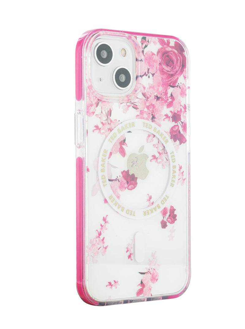 Ted Baker AZAMIAS Clear Scattered Flowers Antishock Phone Case for iPhone 13 Pink Bumper Compatible with MagSafe