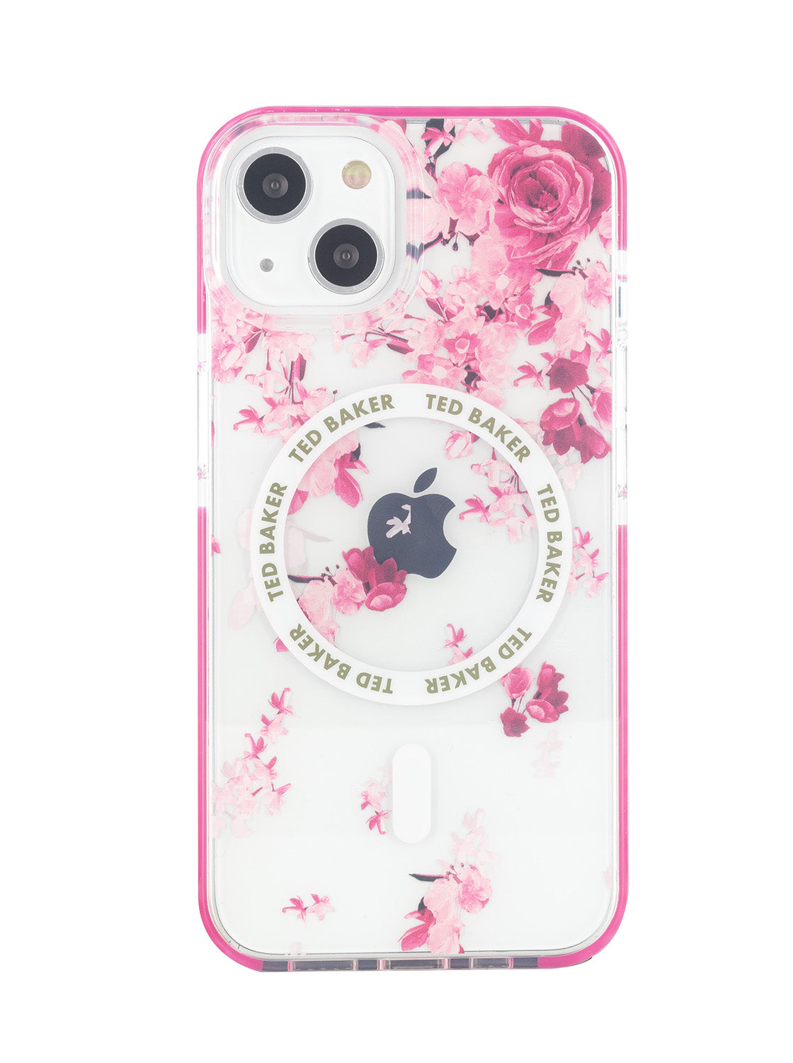 Ted Baker AZAMIAS Clear Scattered Flowers Antishock Phone Case for iPhone 14 Pink Bumper Compatible with MagSafe