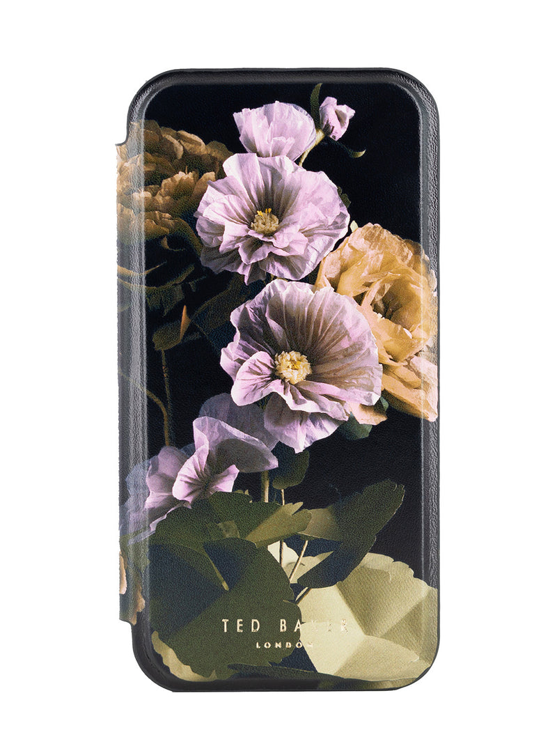 Ted Baker Black Paper Flowers Mirror Folio Phone Case for iPhone 15 Pro Max Gold Shell