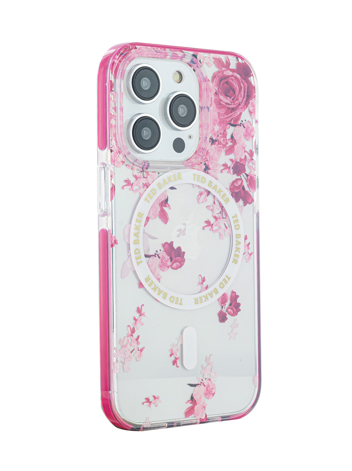 Ted Baker AZZAMY Clear Scattered Flowers Antishock Phone Case for iPhone 15 Pro Max Pink Bumper Compatible with MagSafe