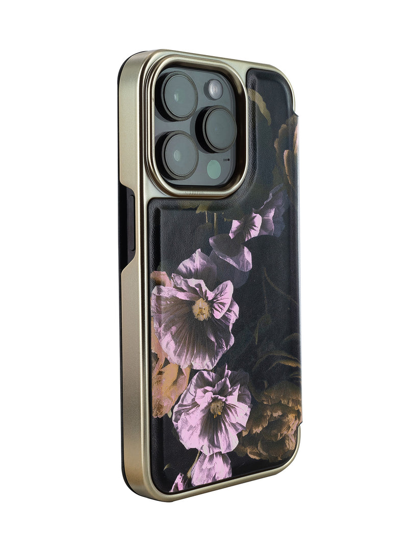 Ted Baker GLADDO Black Paper Flowers Mirror Folio Phone Case for iPhone 15 Pro Shell