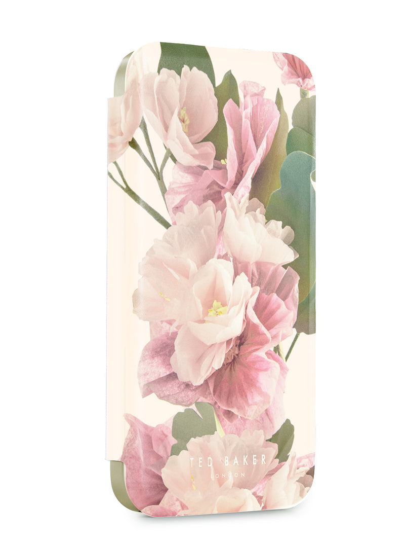 Ted Baker Cream Flower Placement Mirror Folio Phone Case for iPhone 16e Gold Shell