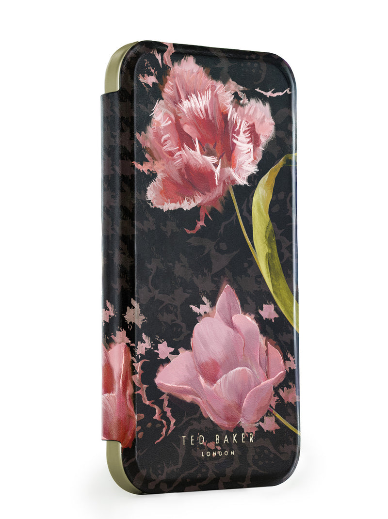Ted Baker Pink Tulip Mirror Folio Phone Case for iPhone 17 Gold Shell